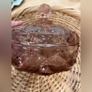 Vintage heavy pink glass candy dish. Dish with lid
